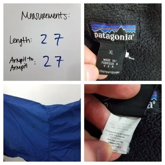 Patagonia Coat XL Blue‎ Gray Fleece Lined Windbreaker Full ZipSolid Winter